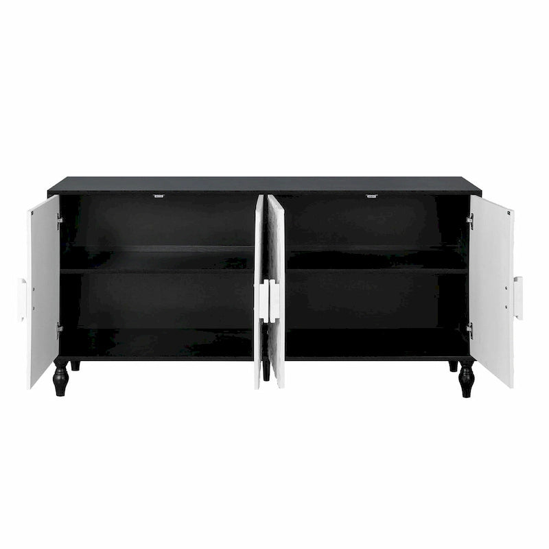 Buffet de rangement à porte sculptée florale blanche et cadre noir
