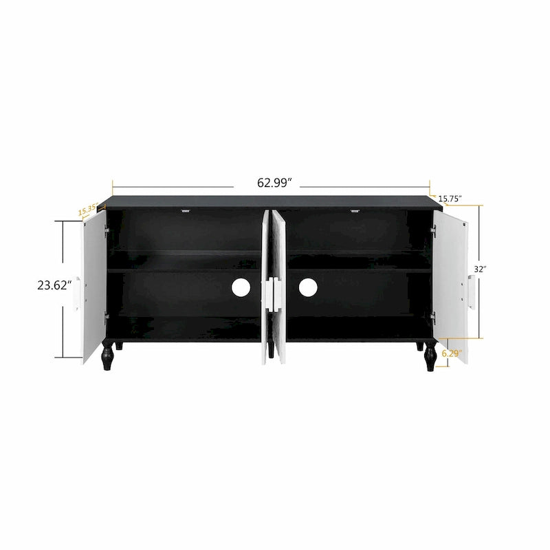 Buffet de rangement à porte sculptée florale blanche et cadre noir