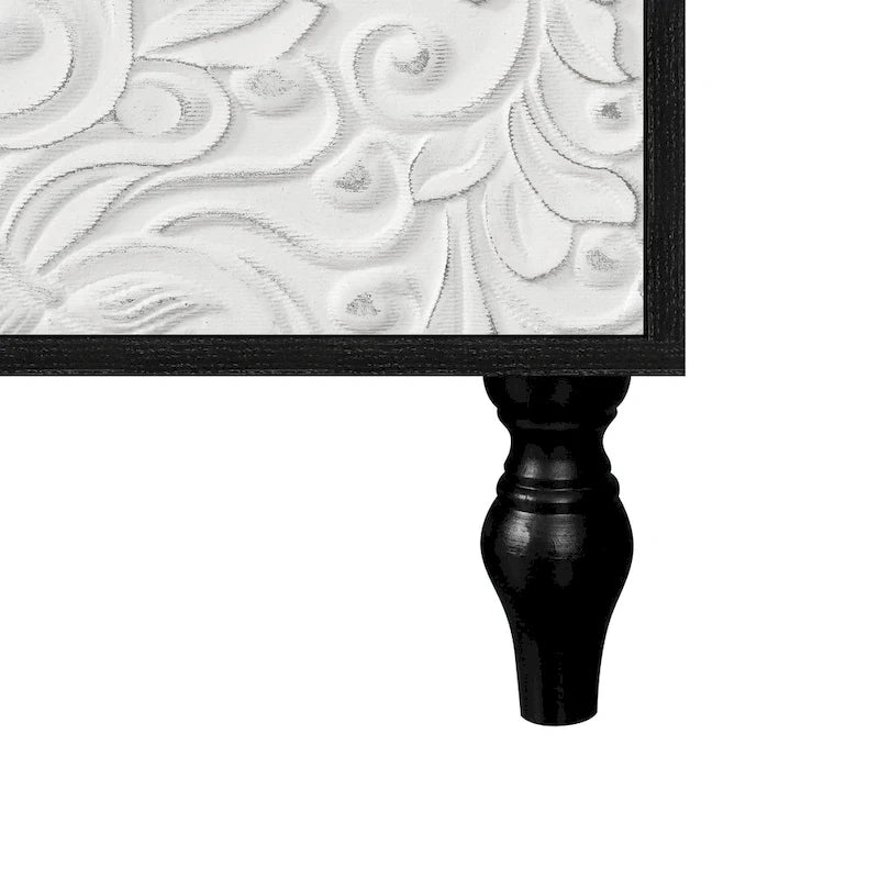 Buffet de rangement à porte sculptée florale blanche et cadre noir