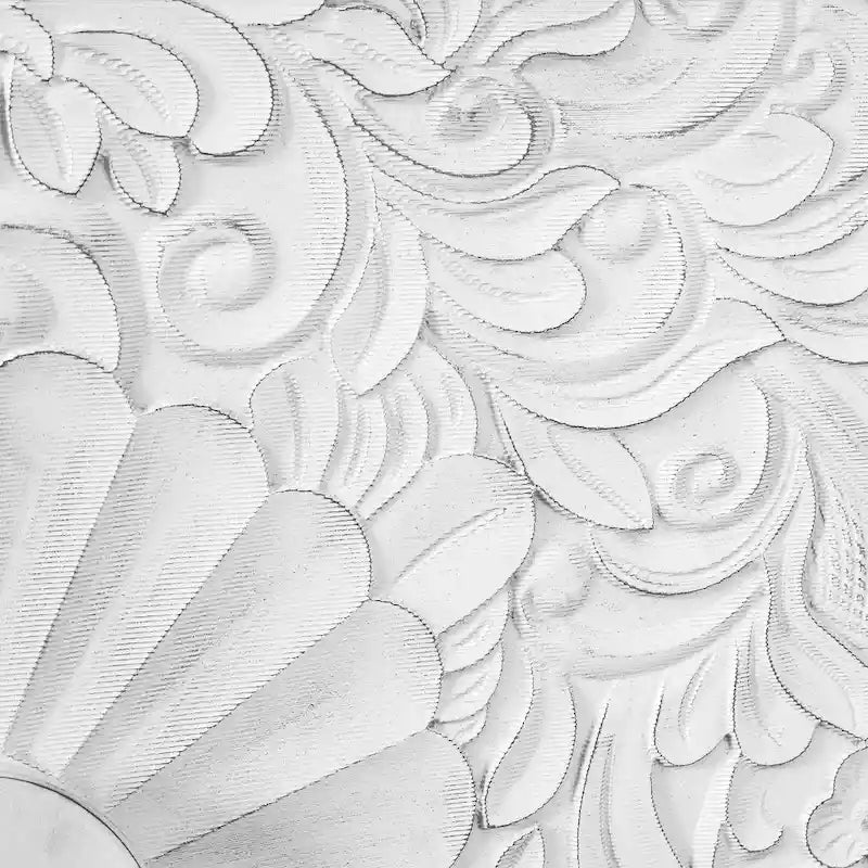 Buffet de rangement à porte sculptée florale blanche et cadre noir