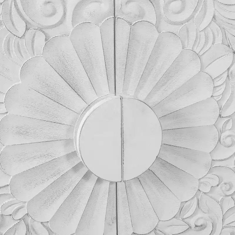 Buffet de rangement à porte sculptée florale blanche et cadre noir