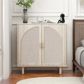 Meuble de rangement en rotin style bohème avec portes cintrées et étagères réglables Noir naturel