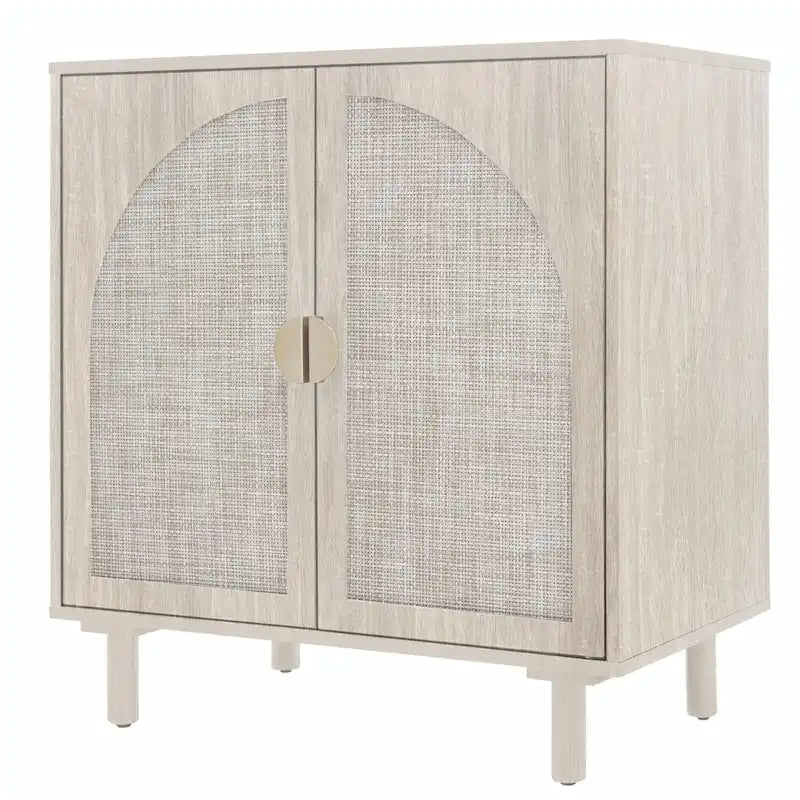 Meuble de rangement en rotin style bohème avec portes cintrées et étagères réglables Noir naturel