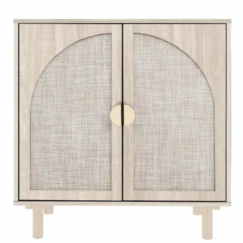 Meuble de rangement en rotin style bohème avec portes cintrées et étagères réglables Noir naturel