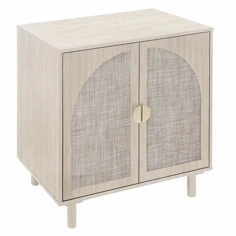 Meuble de rangement en rotin style bohème avec portes cintrées et étagères réglables Noir naturel