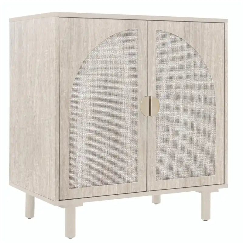 Meuble de rangement en rotin style bohème avec portes cintrées et étagères réglables Noir naturel