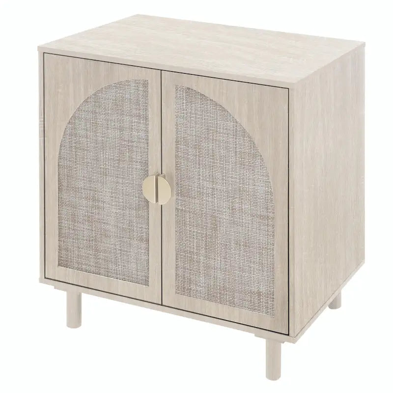 Meuble de rangement en rotin style bohème avec portes cintrées et étagères réglables Noir naturel