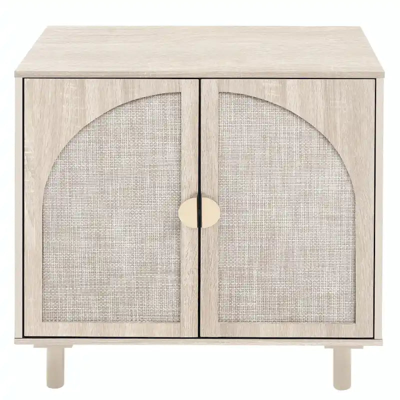 Meuble de rangement en rotin style bohème avec portes cintrées et étagères réglables Noir naturel
