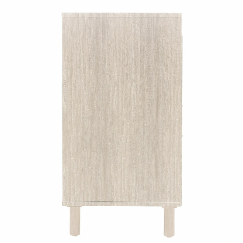 Meuble de rangement en rotin style bohème avec portes cintrées et étagères réglables Noir naturel