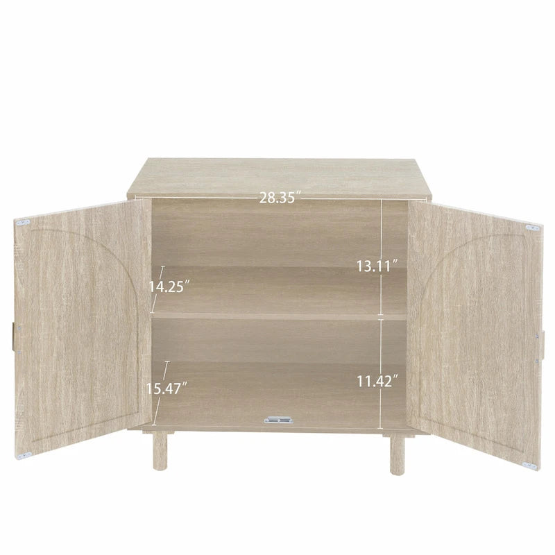 Meuble de rangement en rotin style bohème avec portes cintrées et étagères réglables Noir naturel