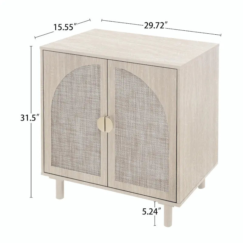 Meuble de rangement en rotin style bohème avec portes cintrées et étagères réglables Noir naturel