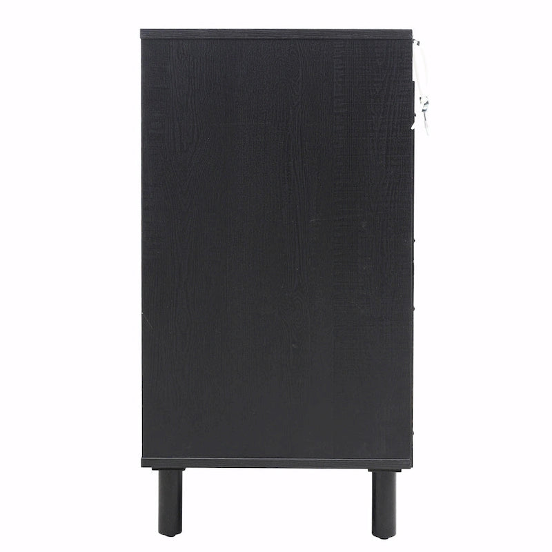 Meuble de rangement en rotin style bohème avec portes cintrées et étagères réglables Noir naturel