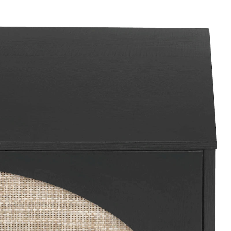 Meuble de rangement en rotin style bohème avec portes cintrées et étagères réglables Noir naturel