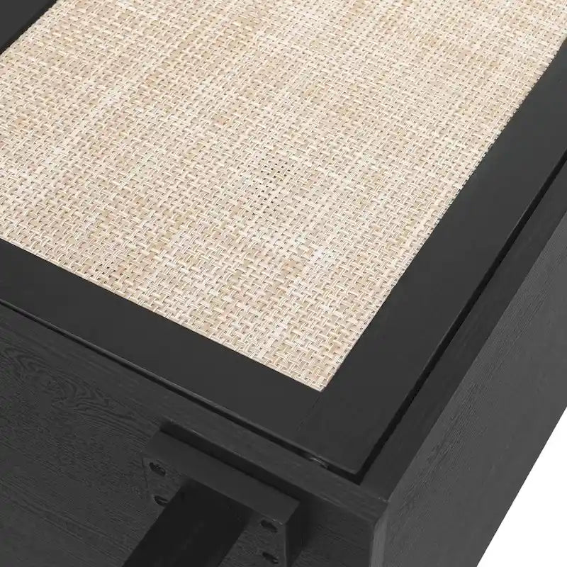 Meuble de rangement en rotin style bohème avec portes cintrées et étagères réglables Noir naturel