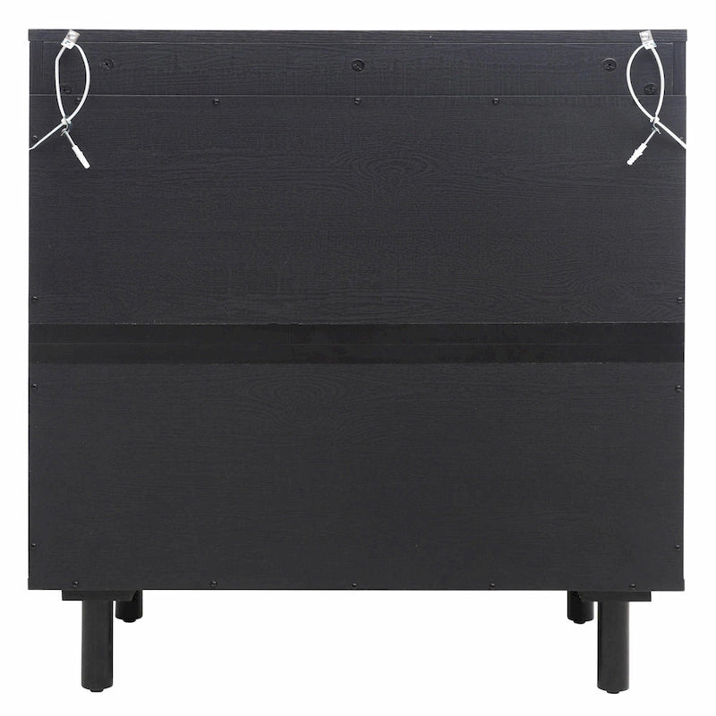 Meuble de rangement en rotin style bohème avec portes cintrées et étagères réglables Noir naturel
