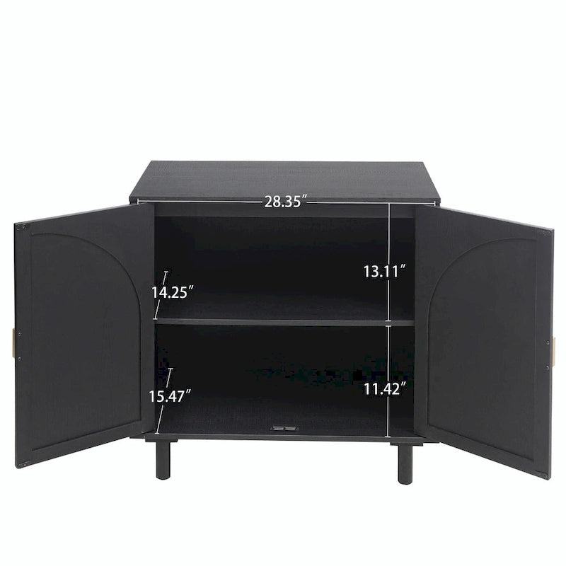 Meuble de rangement en rotin style bohème avec portes cintrées et étagères réglables Noir naturel