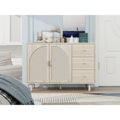 Buffet en rotin avec 2 portes et 3 tiroirs, finition bois naturel