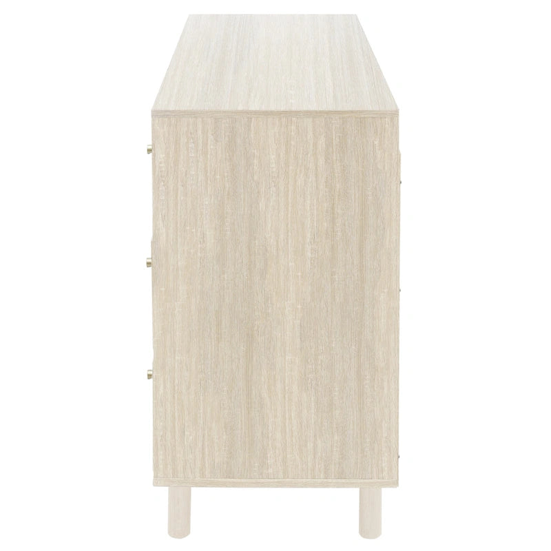 Buffet en rotin avec 2 portes et 3 tiroirs, finition bois naturel
