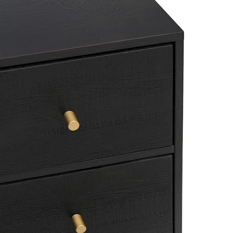 Buffet en rotin avec 2 portes et 3 tiroirs, finition bois naturel