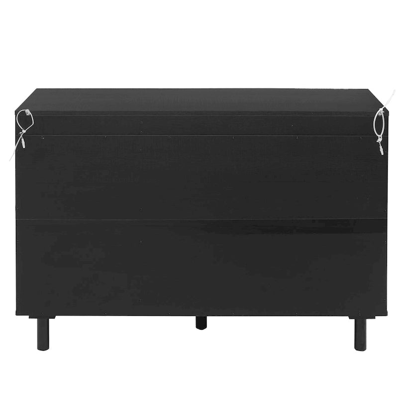 Buffet en rotin avec 2 portes et 3 tiroirs, finition bois naturel