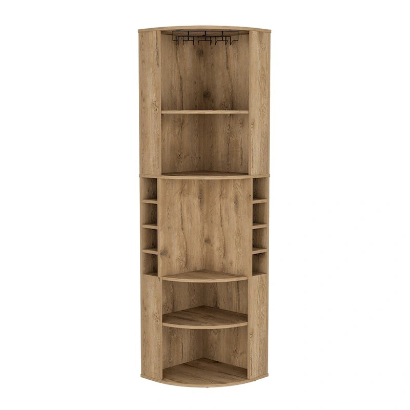 Meuble d'angle de bar avec range-verres et étagères à vin, beige
