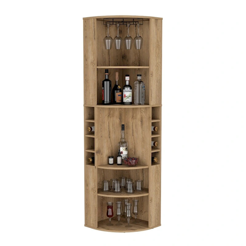 Meuble d'angle de bar avec range-verres et étagères à vin, beige