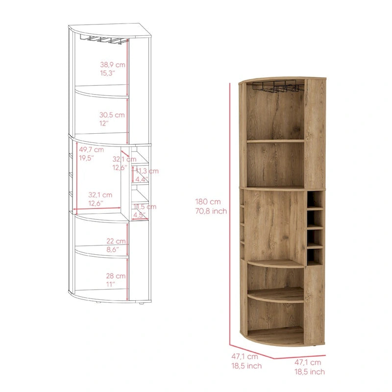 Meuble d'angle de bar avec range-verres et étagères à vin, beige