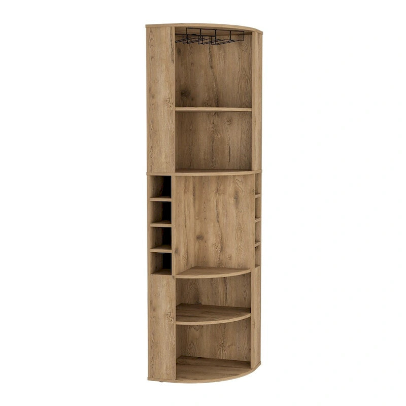 Meuble d'angle de bar avec range-verres et étagères à vin, beige