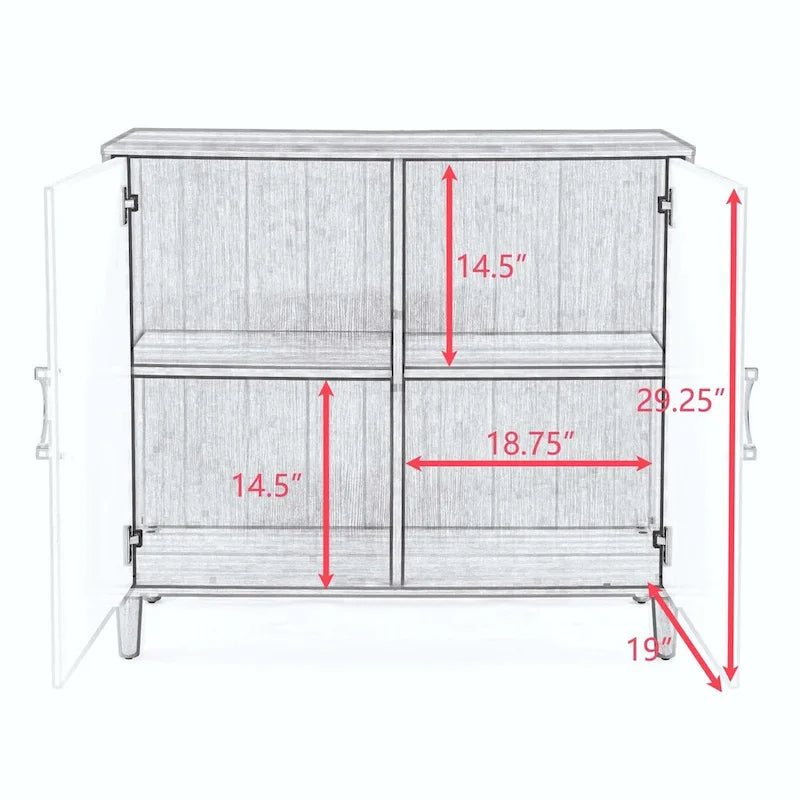 Buffet de rangement à 2 portes blanc et bois naturel avec poignée anneau doré