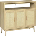 Buffet Bahut de Rangement en Rotin Naturel avec Étagères Réglables et Rangement Ouvert