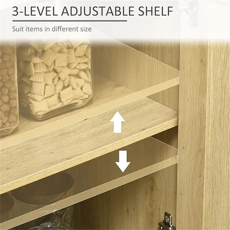 Buffet Bahut de Rangement en Rotin Naturel avec Étagères Réglables et Rangement Ouvert