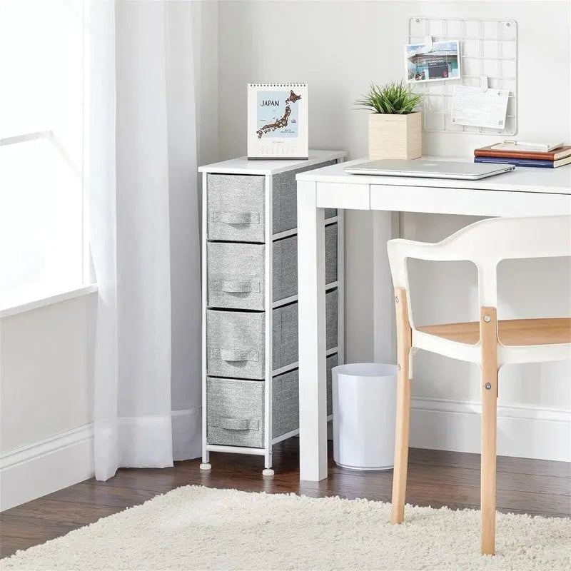 Commode de rangement en tissu Slim à 4 tiroirs avec plateau en MDF, plusieurs coloris