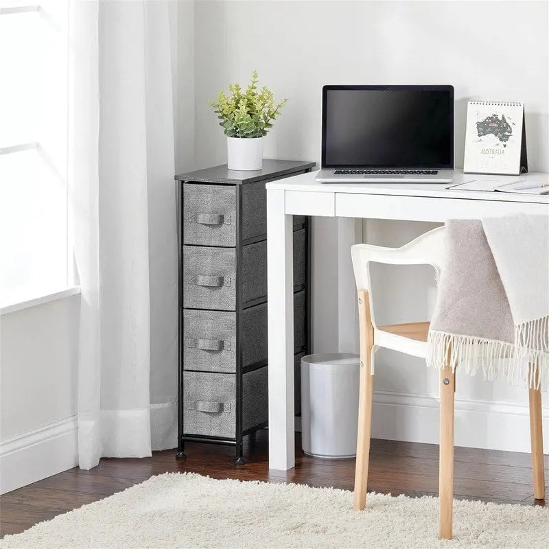 Commode de rangement en tissu Slim à 4 tiroirs avec plateau en MDF, plusieurs coloris