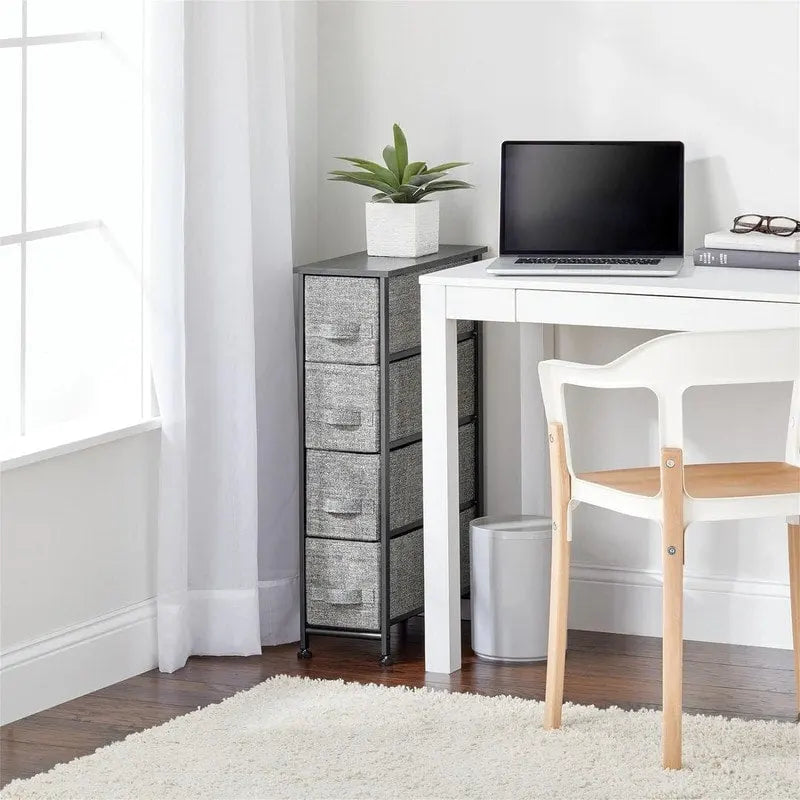 Commode de rangement en tissu Slim à 4 tiroirs avec plateau en MDF, plusieurs coloris
