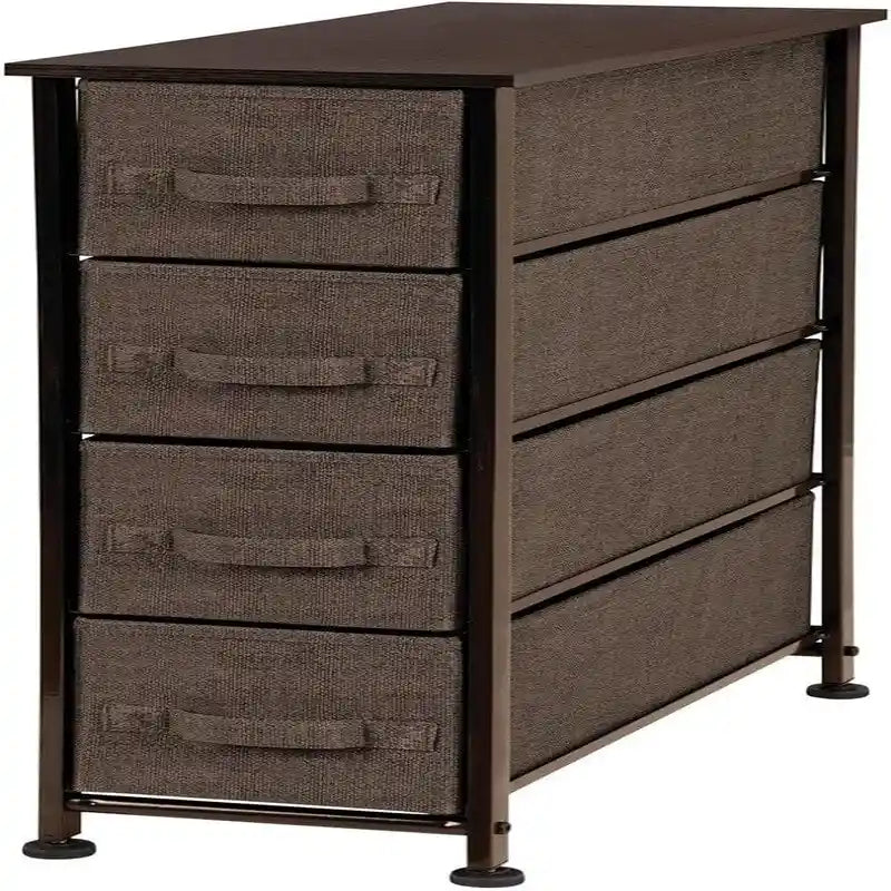 Commode de rangement en tissu Slim à 4 tiroirs avec plateau en MDF, plusieurs coloris