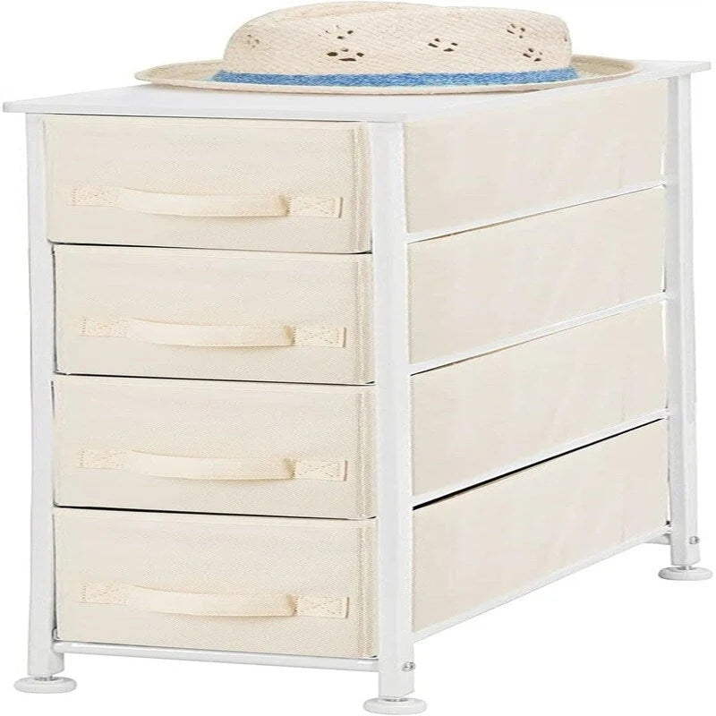 Commode de rangement en tissu Slim à 4 tiroirs avec plateau en MDF, plusieurs coloris