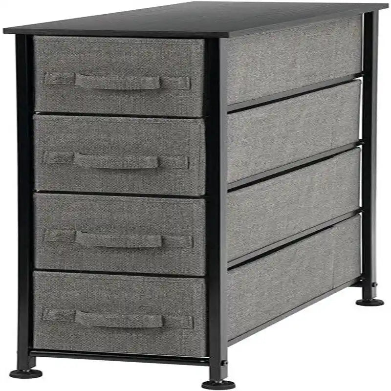 Commode de rangement en tissu Slim à 4 tiroirs avec plateau en MDF, plusieurs coloris