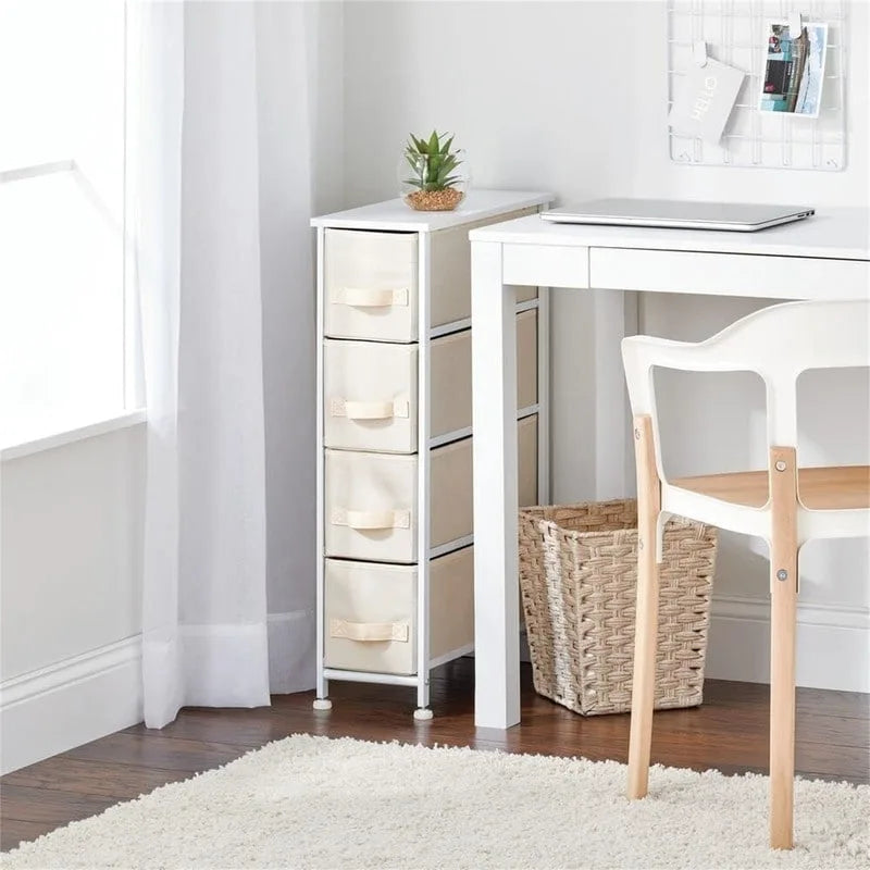Commode de rangement en tissu Slim à 4 tiroirs avec plateau en MDF, plusieurs coloris