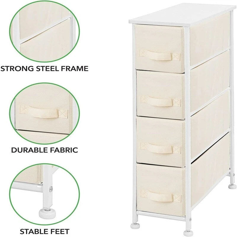 Commode de rangement en tissu Slim à 4 tiroirs avec plateau en MDF, plusieurs coloris