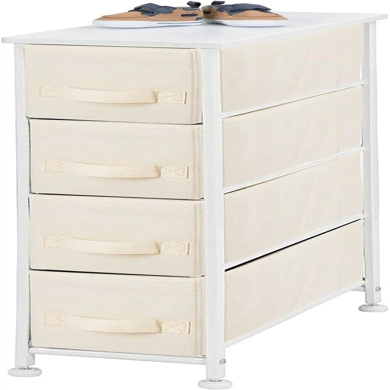 Commode de rangement en tissu Slim à 4 tiroirs avec plateau en MDF, plusieurs coloris