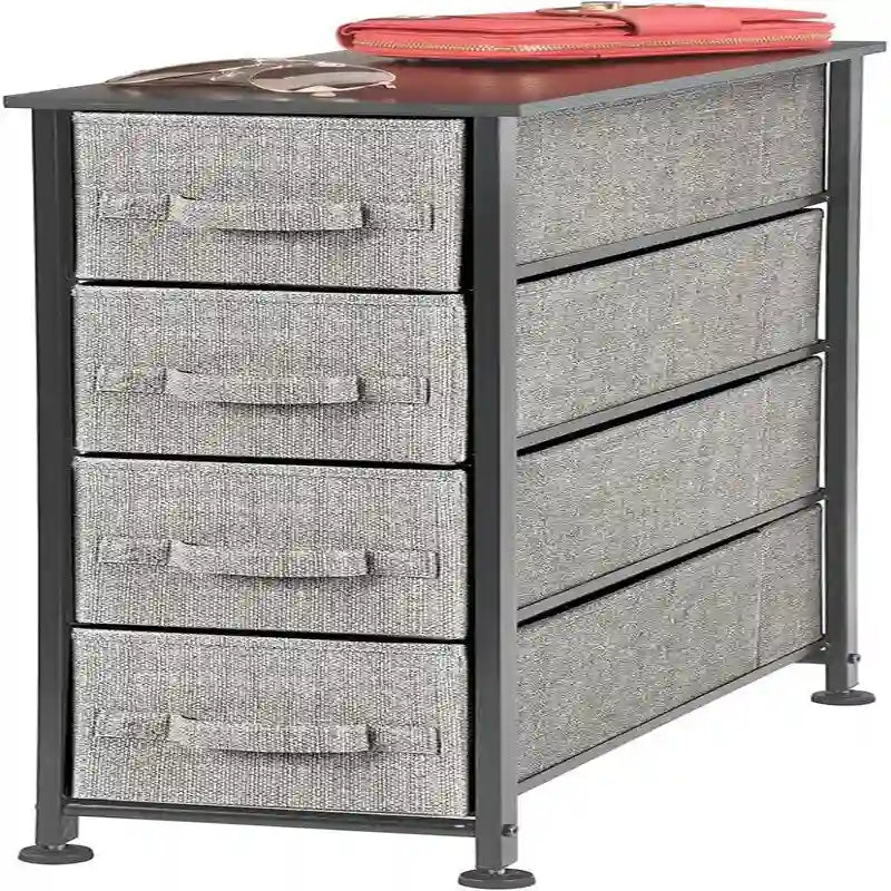 Commode de rangement en tissu Slim à 4 tiroirs avec plateau en MDF, plusieurs coloris