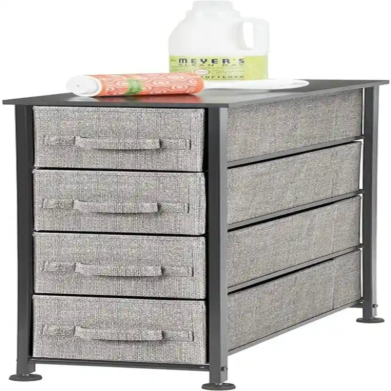 Commode de rangement en tissu Slim à 4 tiroirs avec plateau en MDF, plusieurs coloris