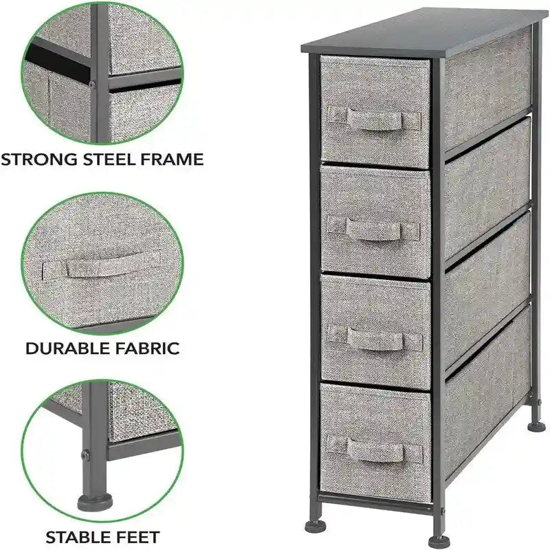 Commode de rangement en tissu Slim à 4 tiroirs avec plateau en MDF, plusieurs coloris