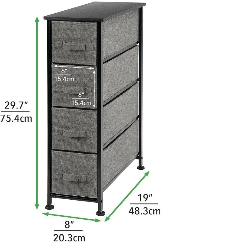 Commode de rangement en tissu Slim à 4 tiroirs avec plateau en MDF, plusieurs coloris