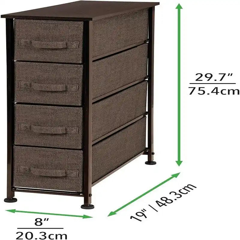 Commode de rangement en tissu Slim à 4 tiroirs avec plateau en MDF, plusieurs coloris