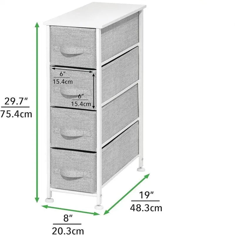 Commode de rangement en tissu Slim à 4 tiroirs avec plateau en MDF, plusieurs coloris
