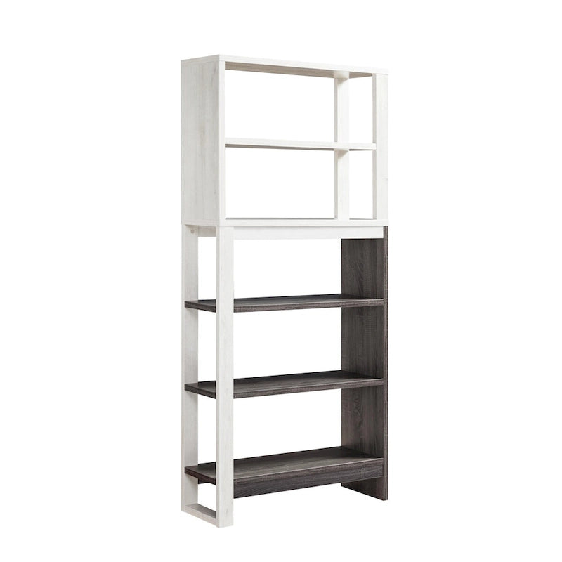Bibliothèque ouverte à 5 niveaux chêne blanc gris patiné bicolore