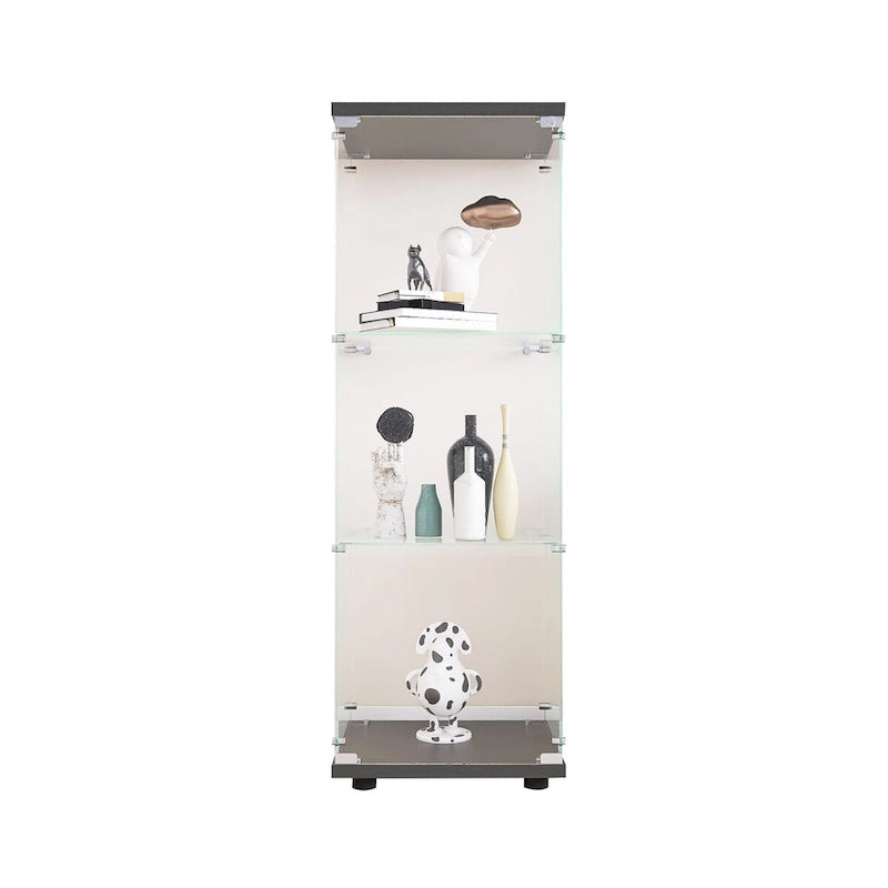 Vitrine d'exposition en verre sur pied, 3 étagères, porte simple, vitrine noire