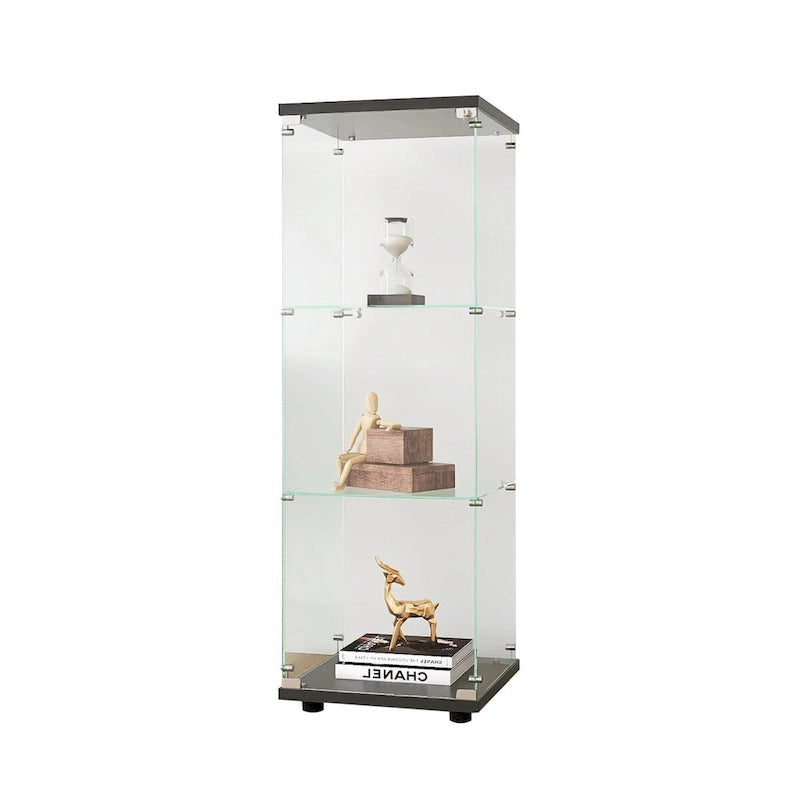 Vitrine d'exposition en verre sur pied, 3 étagères, porte simple, vitrine noire