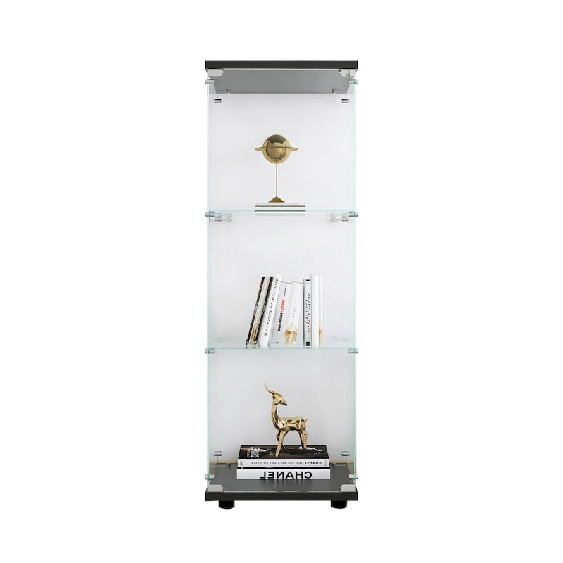 Vitrine d'exposition en verre sur pied, 3 étagères, porte simple, vitrine noire